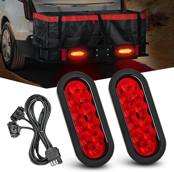 - TL-01 6" Oval Red LED Tail 2PCS W/Surface Mount Grommets Plugs IP65 Waterproof Stop Brake Turn Trailer Lights for RV Truck Jeep