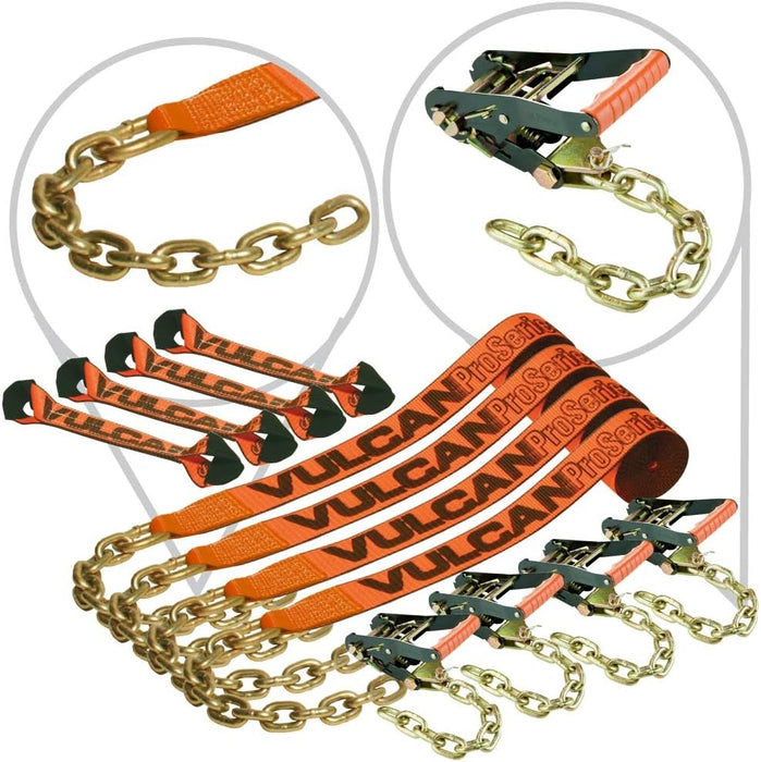 8-Point Roll Back Vehicle Tie down Kit with Chain Tails on Both Ends - Set of 4 - Proseries