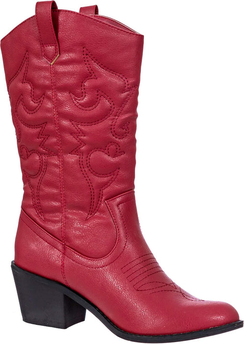 Cowboy Boots for Women Mid-Calf Boot Embroidered Stiching Western Cowgirl Boots Low Stacked Heel