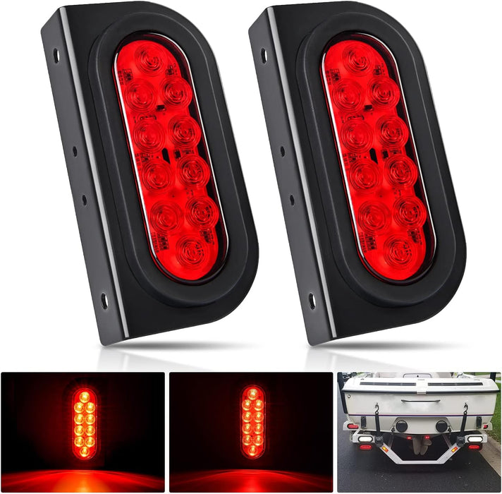 - TL-01 6" Oval Red LED Tail 2PCS W/Surface Mount Grommets Plugs IP65 Waterproof Stop Brake Turn Trailer Lights for RV Truck Jeep