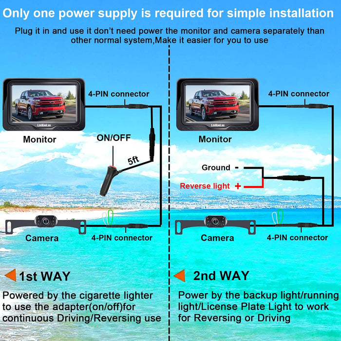 Backup Camera Easy Setup Plug-Play: HD 1080P No-Delay Waterproof - Clear Night Vision Rear View Camera with 4.3 Inch Monitor for Car Truck SUV - LK3