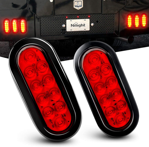 - TL-01 6" Oval Red LED Tail 2PCS W/Surface Mount Grommets Plugs IP65 Waterproof Stop Brake Turn Trailer Lights for RV Truck Jeep