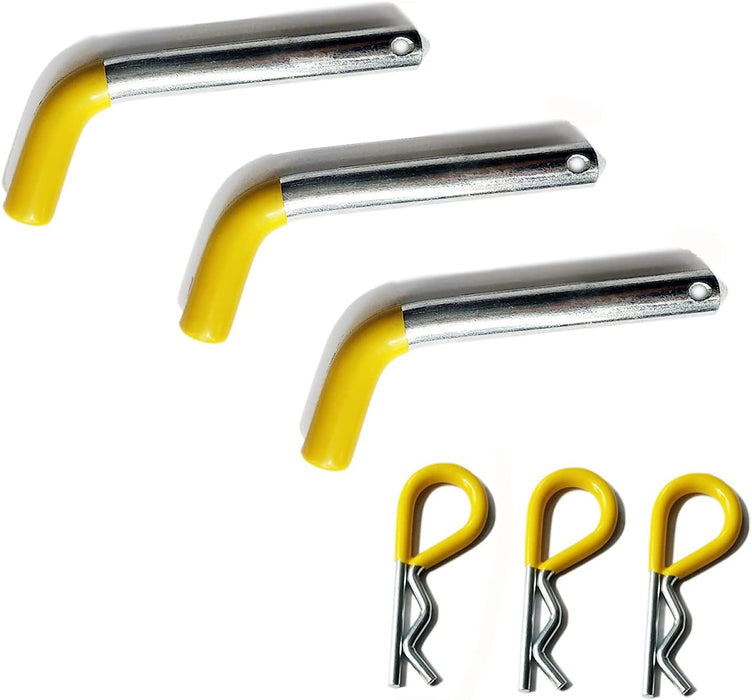 50565 3 Pack Trailer Hitch Pin & Clip with Rubber-Coated Vinyl Yellow Grip, 5/8" Diameter, Fits 2" Receiver