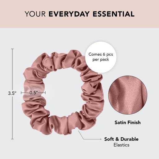 Terracotta Satin Hair Scrunchies for Women - Softer than Silk, No Damage, Silk Ponytail Holders, 5 Count