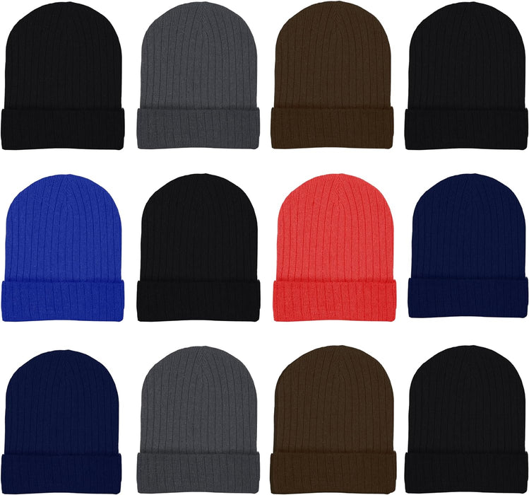 12 Pack Winter Beanie Hats for Men Women, Warm Cozy Knitted Cuffed Skull Cap, Wholesale