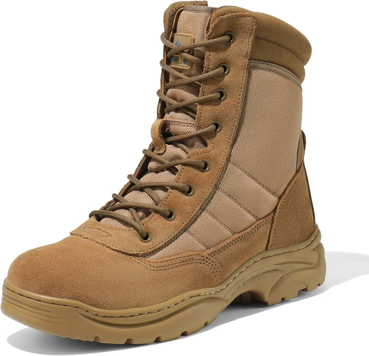 "Men's Military Tactical Side Zip Leather Combat Boots by "