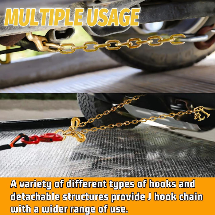 V Bridle Tow Chain|G80-5/16 Inch × 3 Foot Bridle Trailer Chain with R-T-J Cluster Hooks and Grab Hooks|7100 Lbs Working Load Limit|Bridle Transport Chain Heavy Duty with T-J Hook for Rollback