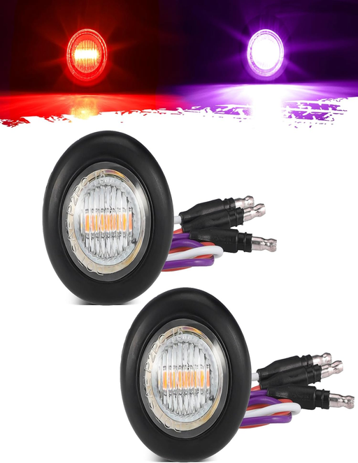 2Pcs Dual Color 3/4" round LED Marker Light Amber to White Auxiliary Light Side Marker Clearance Light Turn Signal Running Lights with Bullet Plug for Trailer Truck Pickup Camper RV