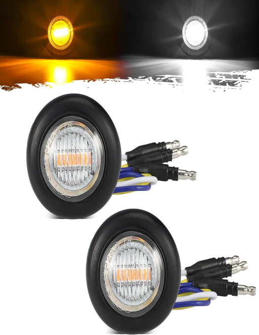 2Pcs Dual Color 3/4" round LED Marker Light Amber to White Auxiliary Light Side Marker Clearance Light Turn Signal Running Lights with Bullet Plug for Trailer Truck Pickup Camper RV