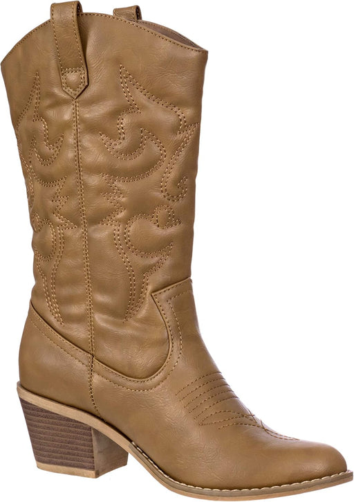 Cowboy Boots for Women Mid-Calf Boot Embroidered Stiching Western Cowgirl Boots Low Stacked Heel