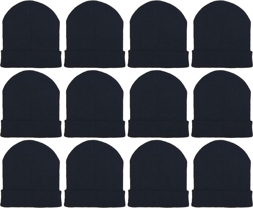 12 Pack Winter Beanie Hats for Men Women, Warm Cozy Knitted Cuffed Skull Cap, Wholesale