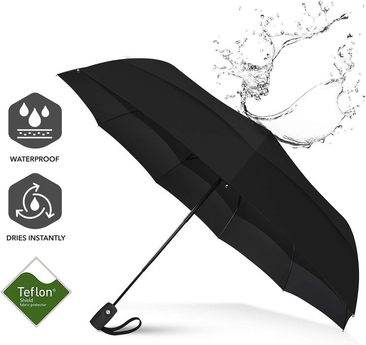 Windproof Travel Umbrellas for Rain - Easy Auto Open Close, Durable & Compact Umbrella, Strong Fiberglass Frame, Waterproof Canopy - Backpack, Purse, Portable Umbrella for Travel