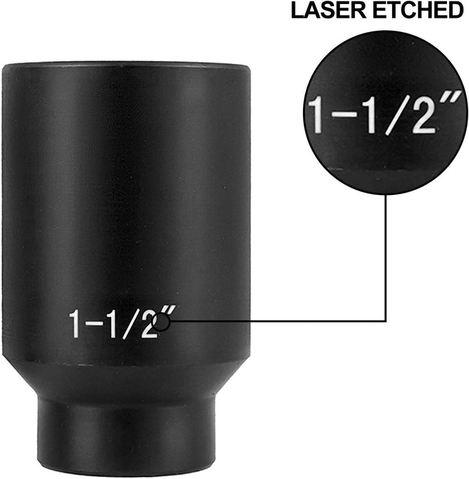 Impact Socket Set 1/2 Inches 19 Piece, Deep Socket, 6-Point Sockets, Rugged Construction, Cr-V, 1/2 Inches Drive Socket Set Impact 3/8 Inch - 1-1/2 Inch, with a Storage Cage