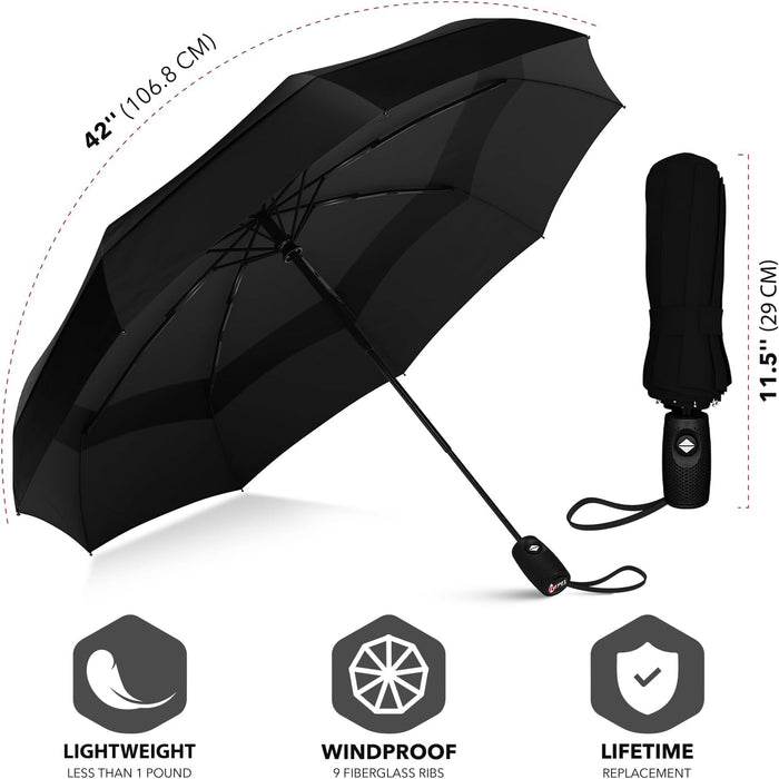 Windproof Travel Umbrellas for Rain - Easy Auto Open Close, Durable & Compact Umbrella, Strong Fiberglass Frame, Waterproof Canopy - Backpack, Purse, Portable Umbrella for Travel