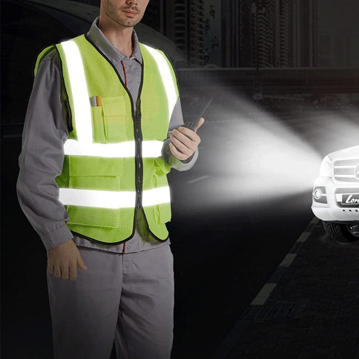 Multiple Pockets Class 2 High Visibility Reflective Safety Vest Men Women Work Construction Vest Meets ANSI Standards