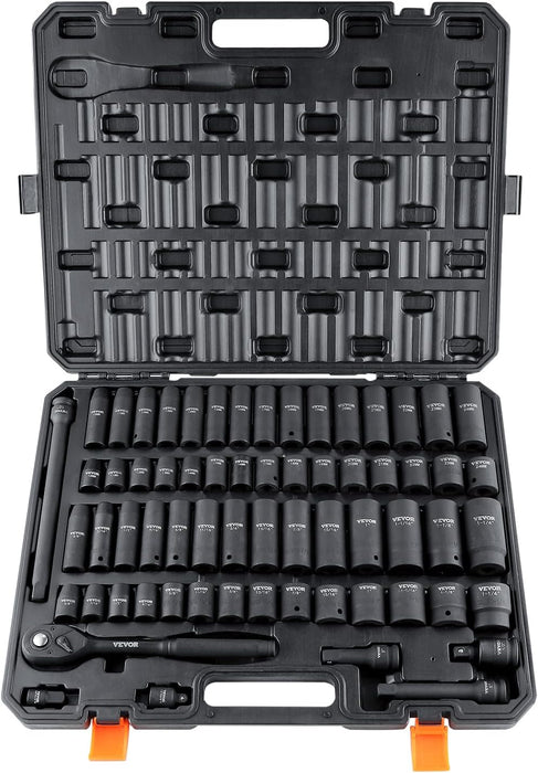 Impact Socket Set 1/2 Inches 19 Piece, Deep Socket, 6-Point Sockets, Rugged Construction, Cr-V, 1/2 Inches Drive Socket Set Impact 3/8 Inch - 1-1/2 Inch, with a Storage Cage