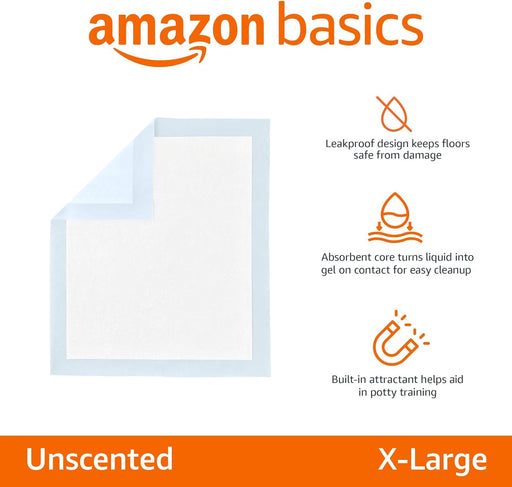 Dog and Puppy Pee Pads with 5-Layer Leak-Proof Design and Quick-Dry Surface for Potty Training, Standard Absorbency, X-Large, 28 X 34 Inch - Pack of 60, Blue & White