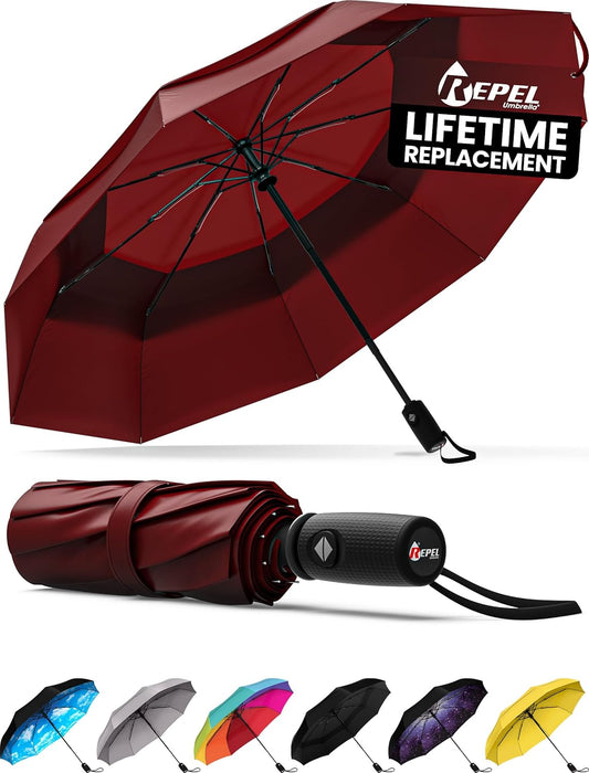 Windproof Travel Umbrellas for Rain - Easy Auto Open Close, Durable & Compact Umbrella, Strong Fiberglass Frame, Waterproof Canopy - Backpack, Purse, Portable Umbrella for Travel