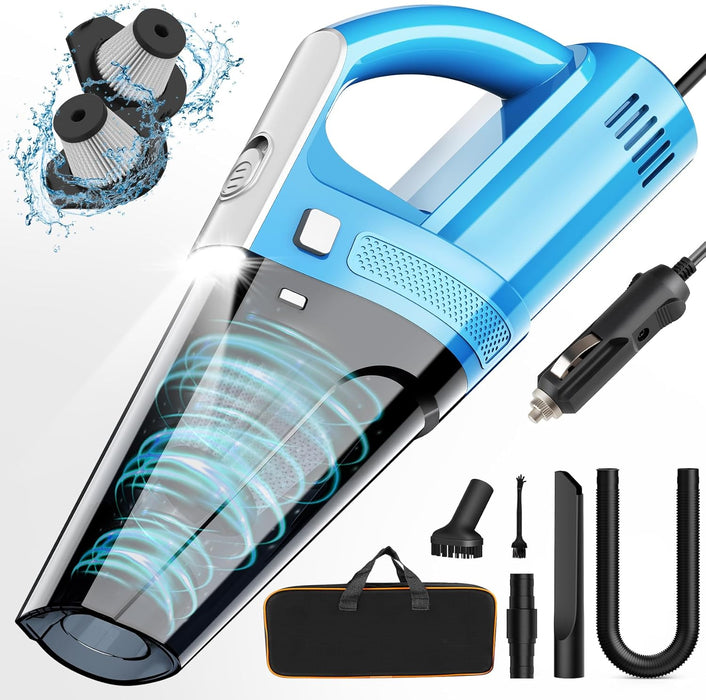 Car Vacuum, Portable Car Vacuum Cleaner with 7000PA Suction, DC 12V High Power 16.4Ft Cord Wired Vacuum Cleaner for Car, LED Light, Lightweight, 0.33L Capacity, Storage Bag, Black, VC008C