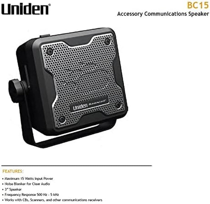 (BC15) Bearcat 15-Watt External Communications Speaker. Durable Rugged Design, Perfect for Amplifying  Scanners, CB Radios, and Other Communications Receivers, Black