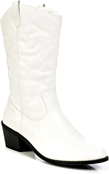 Cowboy Boots for Women Mid-Calf Boot Embroidered Stiching Western Cowgirl Boots Low Stacked Heel