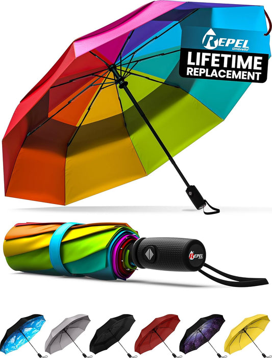 Windproof Travel Umbrellas for Rain - Easy Auto Open Close, Durable & Compact Umbrella, Strong Fiberglass Frame, Waterproof Canopy - Backpack, Purse, Portable Umbrella for Travel