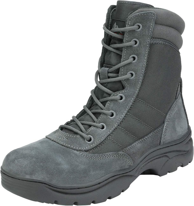 "Men's Military Tactical Side Zip Leather Combat Boots by "