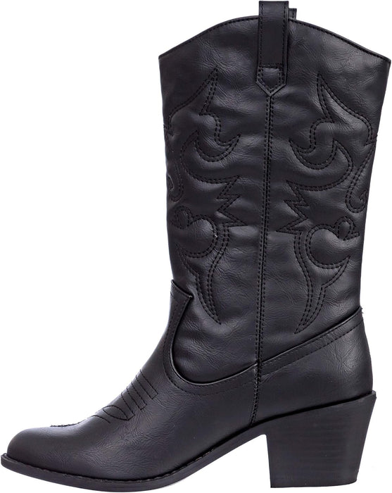 Cowboy Boots for Women Mid-Calf Boot Embroidered Stiching Western Cowgirl Boots Low Stacked Heel