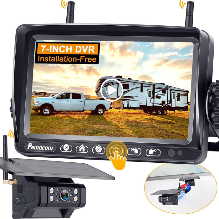 Wireless RV Backup Camera Install-Free for Trailer: 7 Inch Recording Monitor Solar RV Rear View Camera Long Battery Life - Strong Magnetic RV Camera HD 1080P for Furrion Voyager Series Rvs Trucks