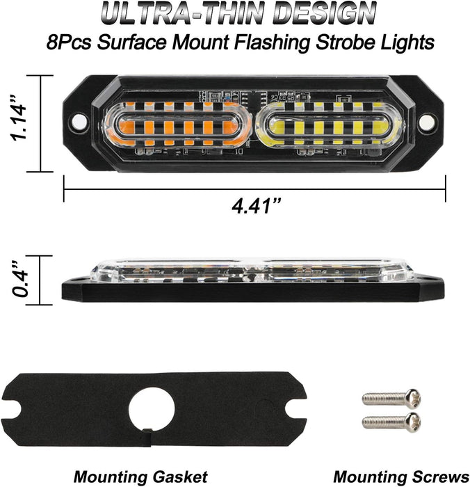 "Ultra Slim 12-LED Sync Feature Strobe Lights for Truck Car Vehicle - Emergency Beacon Hazard Warning Lights"