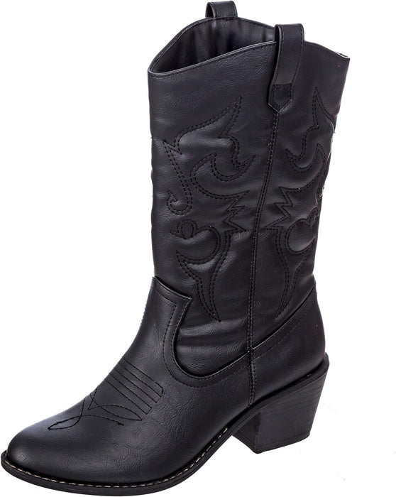 Cowboy Boots for Women Mid-Calf Boot Embroidered Stiching Western Cowgirl Boots Low Stacked Heel