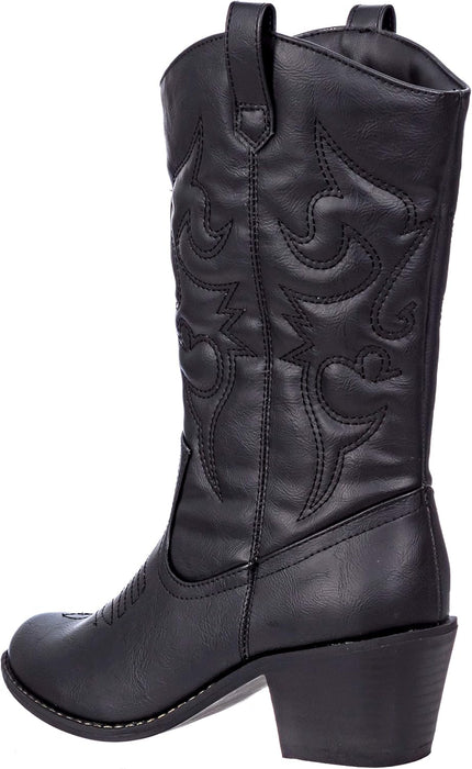 Cowboy Boots for Women Mid-Calf Boot Embroidered Stiching Western Cowgirl Boots Low Stacked Heel