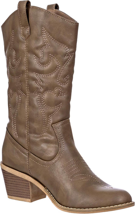 Cowboy Boots for Women Mid-Calf Boot Embroidered Stiching Western Cowgirl Boots Low Stacked Heel