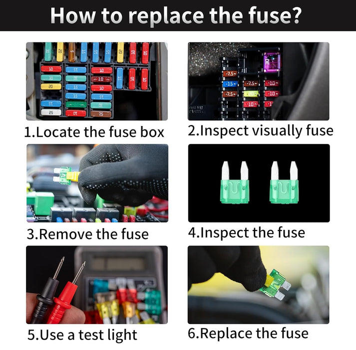 100Pcs Mini Fuse Kit - Car Fuses Assortment Kit(3Amp 5A 7.5A 10A 15A 20A 25A 30A 35A 40A) for Car/Marine/Truck/Rv/Motorcycle Replacement - Automotive Mini Blade Fuses + Fuses Puller Tool