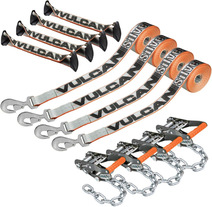 8-Point Roll Back Vehicle Tie down Kit with Chain Tails on Both Ends - Set of 4 - Proseries