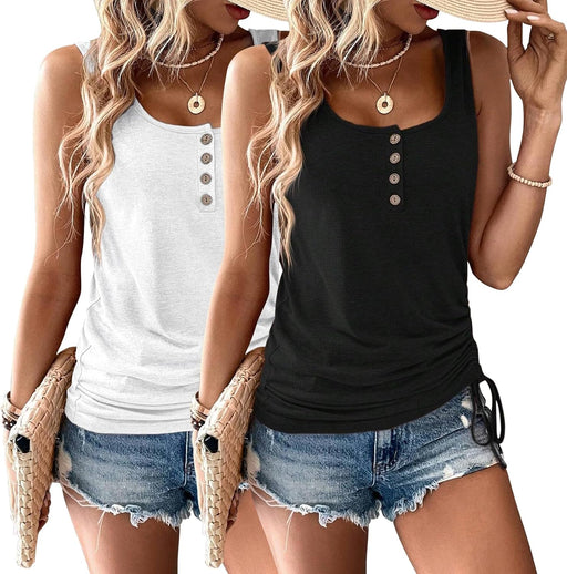 Womens Tank Tops, 2 Pack Summer Tank Tops for Women 2024, Sleeveless U Neck Loose Button Casual Henley Tops Shirts