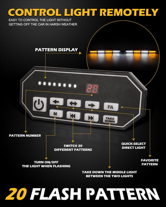 "Emergency Dash Strobe Lights: 2X16.8 Inch Amber White Security Light Bar with Controller"