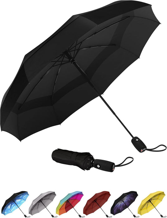 Windproof Travel Umbrellas for Rain - Easy Auto Open Close, Durable & Compact Umbrella, Strong Fiberglass Frame, Waterproof Canopy - Backpack, Purse, Portable Umbrella for Travel