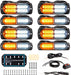 "Ultra Slim LED Emergency Strobe Lights - 8-Pcs Sync Feature for Trucks, Vehicles, Construction - Amber/White"