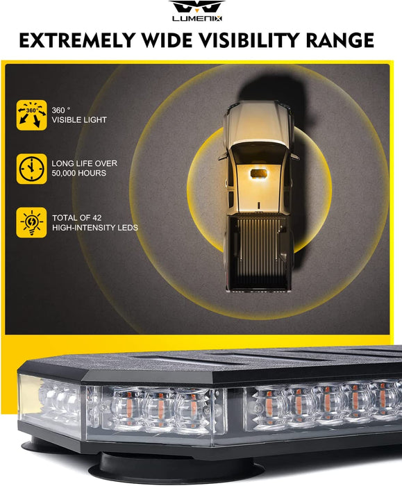 Rooftop Strobe Beacon Lights Bar W/Control Panel, Magnetic Emergency Traffic Warning Flashing Plow LED Light for Construction Vehicles Trucks Snowplow Postal Mail White/Amber (Patent Design)