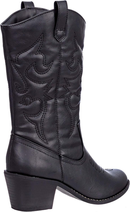 Cowboy Boots for Women Mid-Calf Boot Embroidered Stiching Western Cowgirl Boots Low Stacked Heel