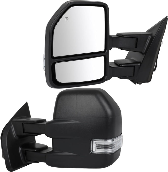 Left Right Towing Mirror Tow Mirrors Replacement Fit for 2015-2020 for Ford F150 Pickup Power Adjusted, Heated, Turn Signal Light,With Black Cap Housing