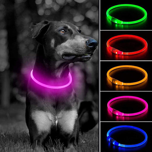 Light up Dog Collars - Waterproof LED Dog Collar, Glow in the Dark Pet Collars, TPU Cuttable Lighted Puppy Collar Lights for Small Medium Large Dogs (Pink)