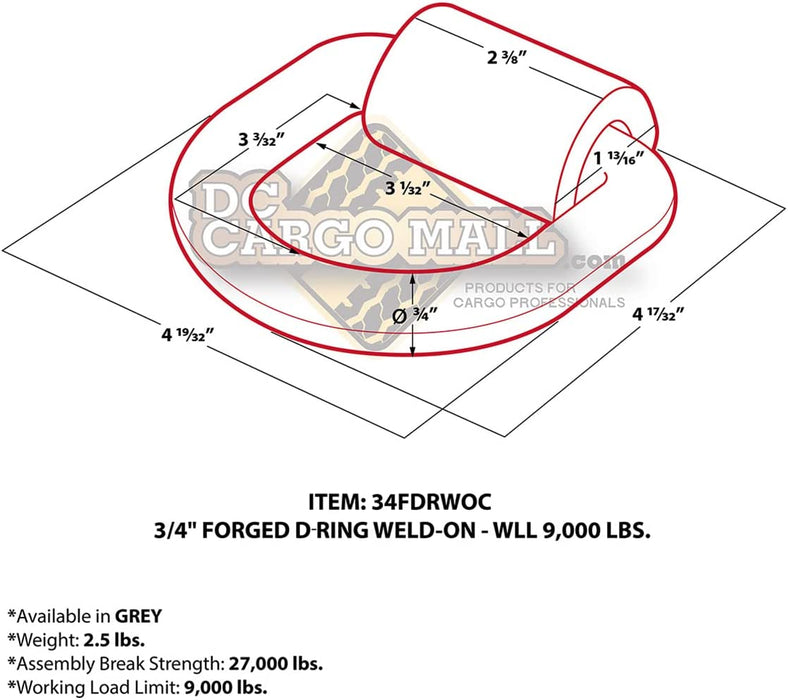 DC Cargo Weld-On D-Ring Tie-Down Anchors – 3/4" (4 Pack) Heavy-Duty Forged Steel with 27,000 Lb. ABS – Rotating D-Rings Secure & Durable for Trailers, Trucks, Warehouses, Docks