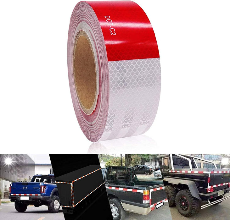 Reflective Tape Red in White DOT-C2 Industrial Marking Tape for Outdoor, Cars, Trucks, Boats(2"X85Ft)