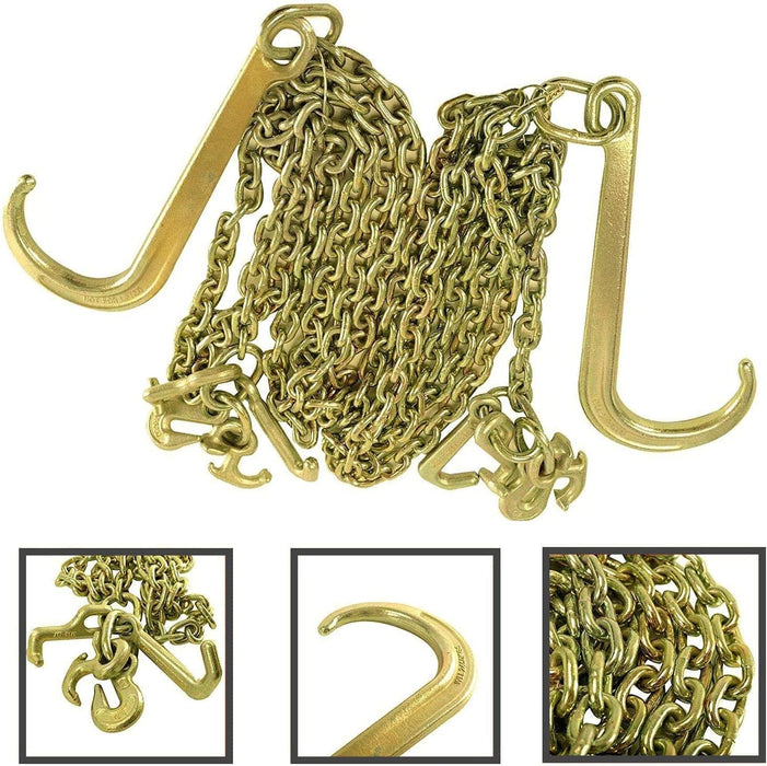 2PCS 5/16Inch X 10Feet Grade 70 J Hook Long Shank Tow Chain, 3,700 Lbs Safe Working Load,Yellow Zinc