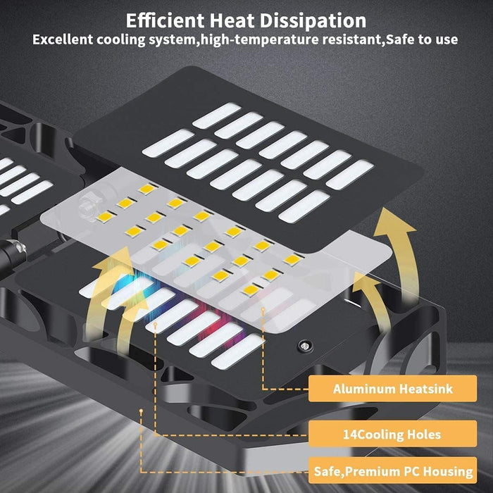 2 Pack LED Garage Light,Super Bright Screw in E26/E27 Ceiling Shop Work Lamp, 150W 15000 Lumen Deformable Basement Bulb Fixture with 8 Adjustable Panels.