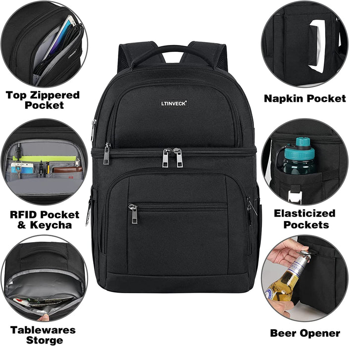 Cooler Backpack,30 Cans Insulated Backpack Cooler Leakproof Double Deck Cooler Bag for Men Women RFID Lunch Backpack