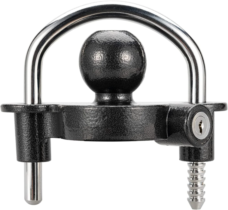 Trailer Hitch Lock Universal Ball Tow Coupler Security Lock Anti-Theft Fits 1-7/8", 2", and 2-5/16" Couplers, Heavy Duty Steel for Towing Trailers Caravans, Black