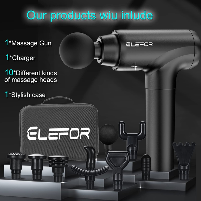 Massage Gun Deep Tissue,Percussion Back Massager Gun for Athletes Muscle Massage Gun for Pain Relief with 10 Massage Heads & 20 Speeds (Matte Black)